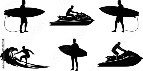 Set of People Silhouettes Relaxing on Beach Deckchairs with Sun Umbrellas Showing Summer Vacation, Leisure Activity, Relaxation, and Seaside Resort Lifestyle Vector Illustration
