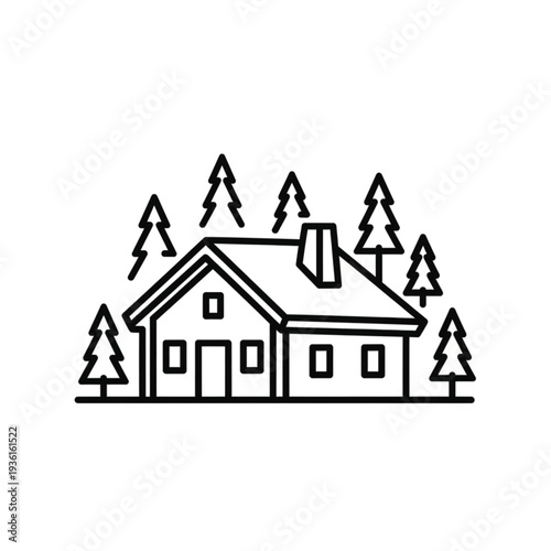 Simple house with trees outline.