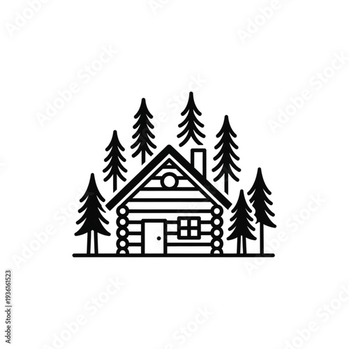 log cabin in forest simple black design.