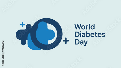 Blue ring symbol with plus signs for world diabetes day awareness on light background