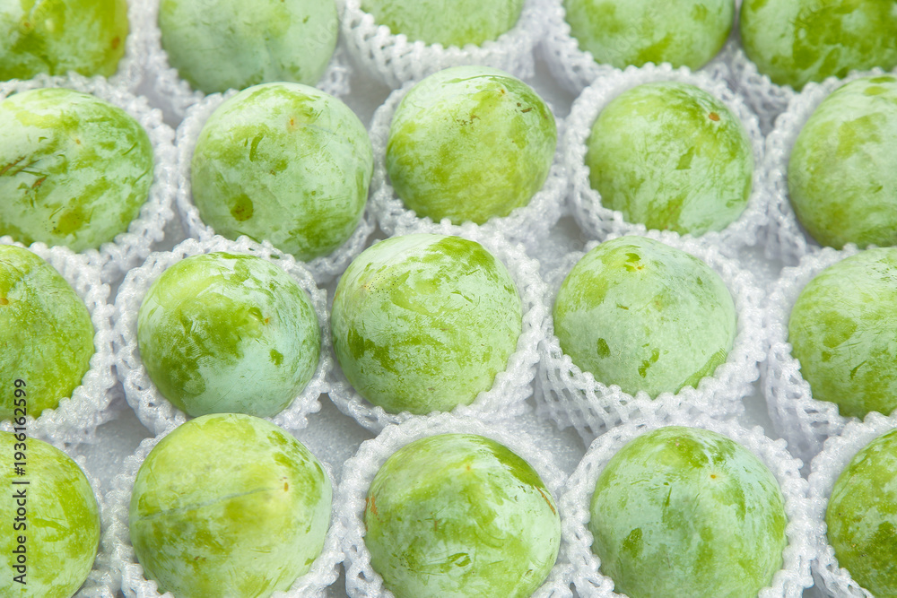Obraz premium Fresh Green Fruits from Fujian Gutian in Protective Packaging - Premium Quality Asian Produce