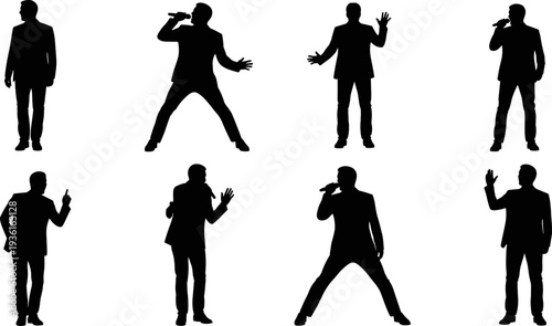 Set of renewable energy and industrial automation vector icons, black silhouettes including solar panels, wind turbine, robotic arm, factory worker, and charging battery, future technology graphic.