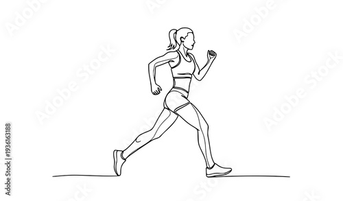 Elegant female runner continuous line vector illustration isolated on white for fitness design
