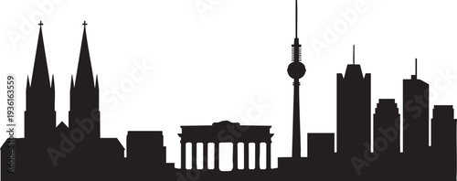 Berlin skyline silhouette with Brandenburg Gate, Reichstag, and TV Tower