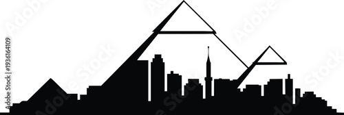 Ancient Egyptian pyramids and modern city skyline silhouette vector graphic design
