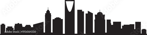 Saudi Arabian cityscape skyline silhouette with Kingdom Centre tower and modern buildings