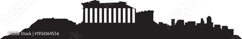 Ancient Greek acropolis landmark silhouette ancient temple famous Greek architecture building with columns and city skyline vector