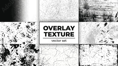 Collection of various black and white texture overlays for design.