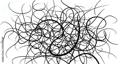 Tangled monoline black line swirls with central concentric pattern abstract line monoline strokes swirling patterns