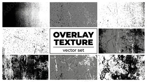 Collection of various black and white overlay textures for design.