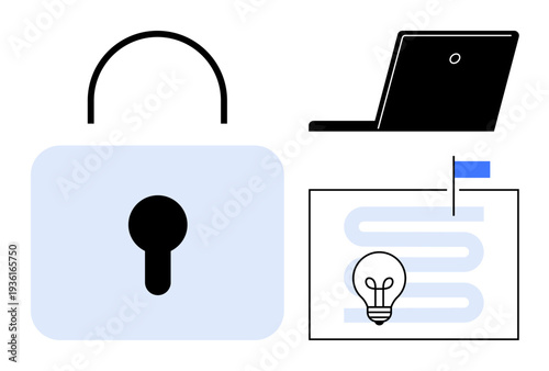 Cybersecurity concept. Cybersecurity by a lock, laptop, and workflow illustration. Cybersecurity is crucial in safeguarding data, enhancing online safety, and protecting sensitive information