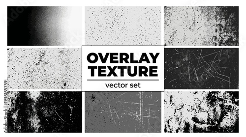 Collection of various black and white overlay textures for design.