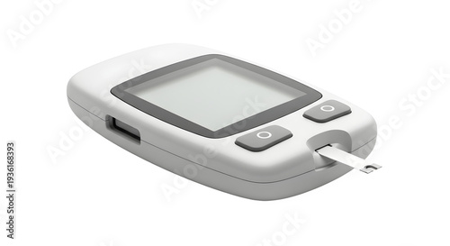 Blood glucose meter with test strip isolated on transparent background