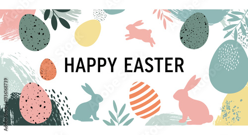 Easter celebration with colorful eggs and bunnies in a festive illustration