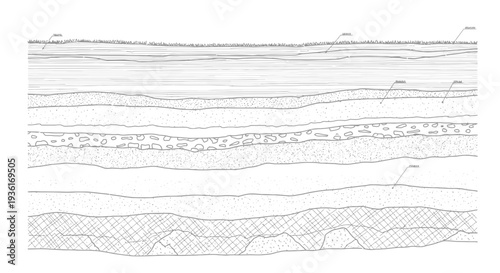 Stratigraphic layers cross-section geological soil profile earth strata underground geology