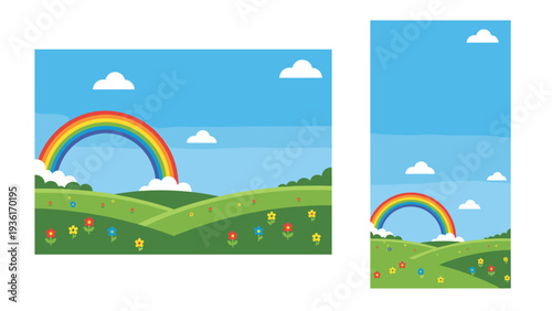 Vibrant Rainbow Landscape Backgrounds for Commercial Use | Cheerful Nature Scenes