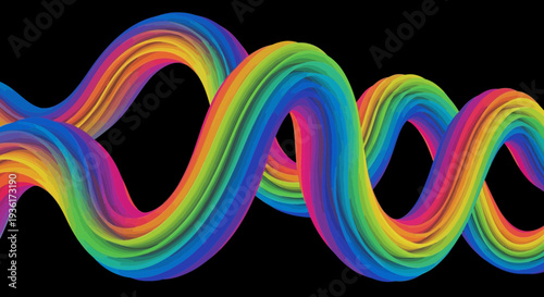 Vibrant Rainbow Swirl DNA Helix on Black Background - Abstract Science and Art