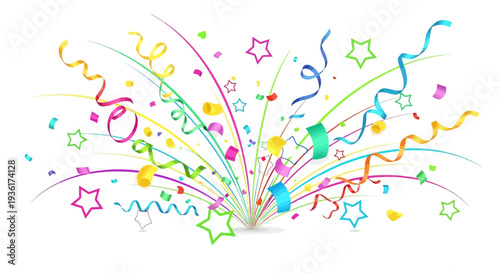 Explosion of Colorful Confetti and Streamers, Festive Celebration Background