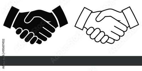 handshake vector illustration with thin line icon style, business partnership symbol showing two hands shaking in agreement, teamwork and collaboration concept design for corporate branding, networkin