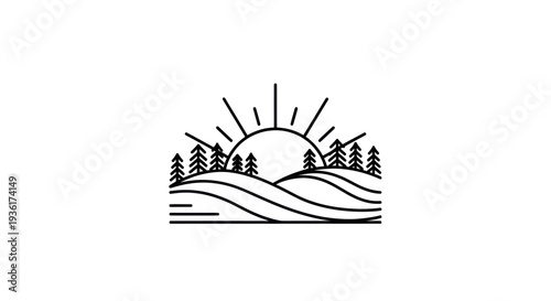 Minimalist sunrise over rolling hills