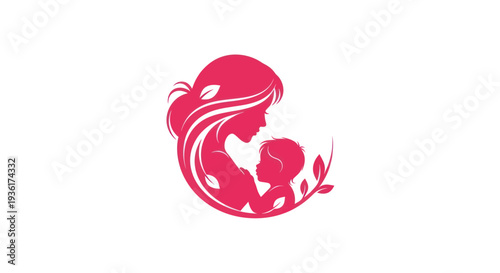 Mother and child silhouette emblem