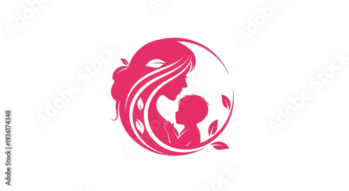 Mother and child silhouette emblem