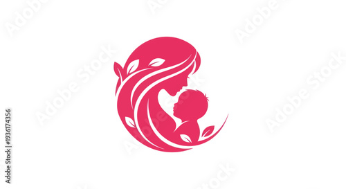 Mother and child silhouette emblem