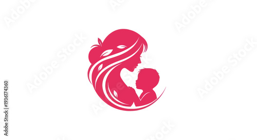 Mother and child silhouette emblem