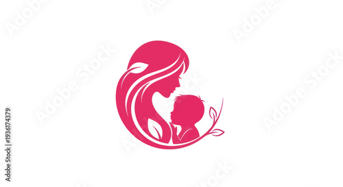 Mother and child silhouette emblem design