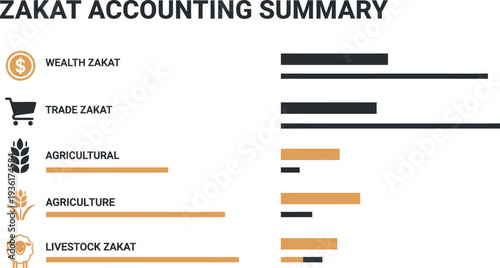 Zakat accounting summary report showing various categories and their respective values