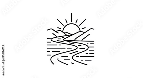 Mountain river sunrise illustration