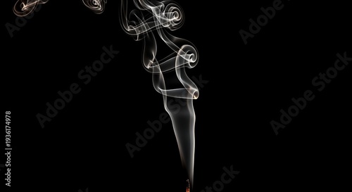 Swirling White Smoke on Black Background.