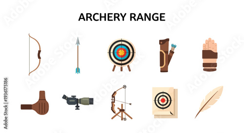 Collection of archery equipment icons displayed in two rows