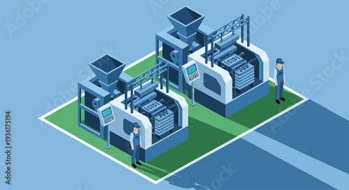 Modern Industrial Manufacturing Machines with Workers.