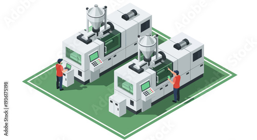 Modern Industrial Manufacturing Machines with Operators.