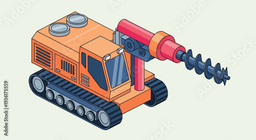 Orange drilling machine with auger on tracks.