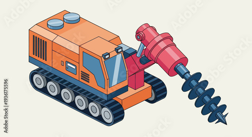 Orange tracked drilling machine with large auger bit for industrial use.