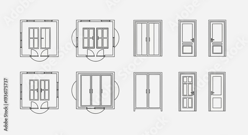 Architectural Drawings: Doors and Windows Collection - Top View & Front View