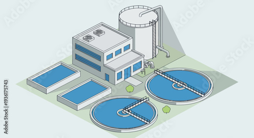 Wastewater Treatment Plant Industrial Facility Isometric View.