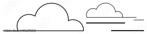 Weather icons, nature graphics, digital interfaces, app design, communication, visual learning. Two outlined clouds with clear horizontal lines. Weather icons and nature graphics concept