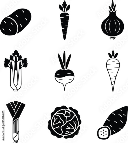 Collection of Assorted Vegetables Icons Set.