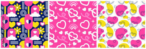 Happy Valentine's Day Seamless Pattern For Love Greeting Card Template Hand Drawn Illustration