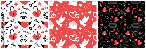 Happy Valentine's Day Seamless Pattern For Love Greeting Card Template Hand Drawn Illustration