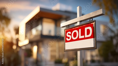A close-up of a 'Sold' sign in front of a modern house, symbolizing successful real estate transactions and the vibrant market for homes today.