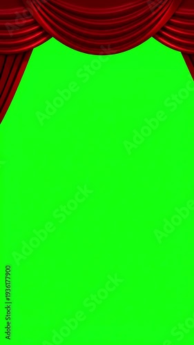 Modern Fabric Reveal with stage theater curtain opens and closes video is looped contains transparency channel greenscreen distortion, green screen overlay, glitch, static noise, scan lines on black