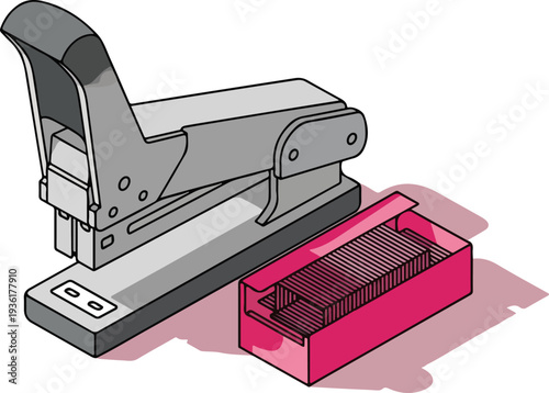 Heavy duty metal stapler with box of staples.