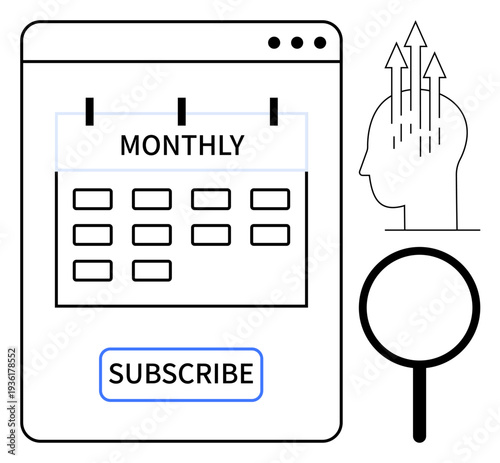 Monthly subscription concept. Monthly plans highlighted in calendar interface to encourage recurring engagement. Monthly growth and continuous improvement d. business, subscription services