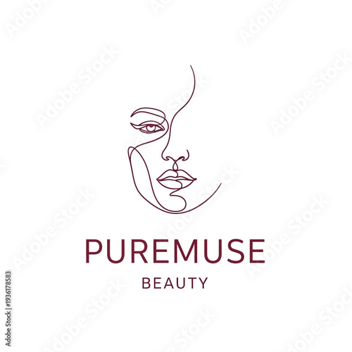 Minimalist one line drawing of a womans face for a beauty brand logo.