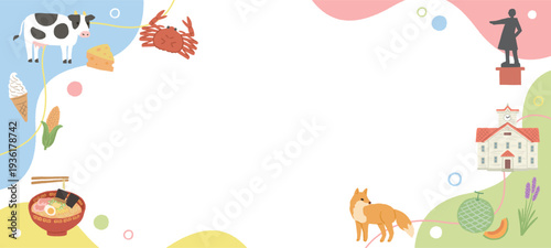 北海道にまつわるかわいいイラストセット　フレーム