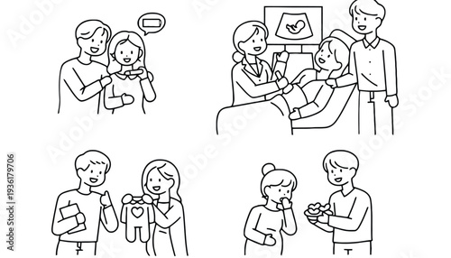 Family expecting a baby with happy moments vector illustration